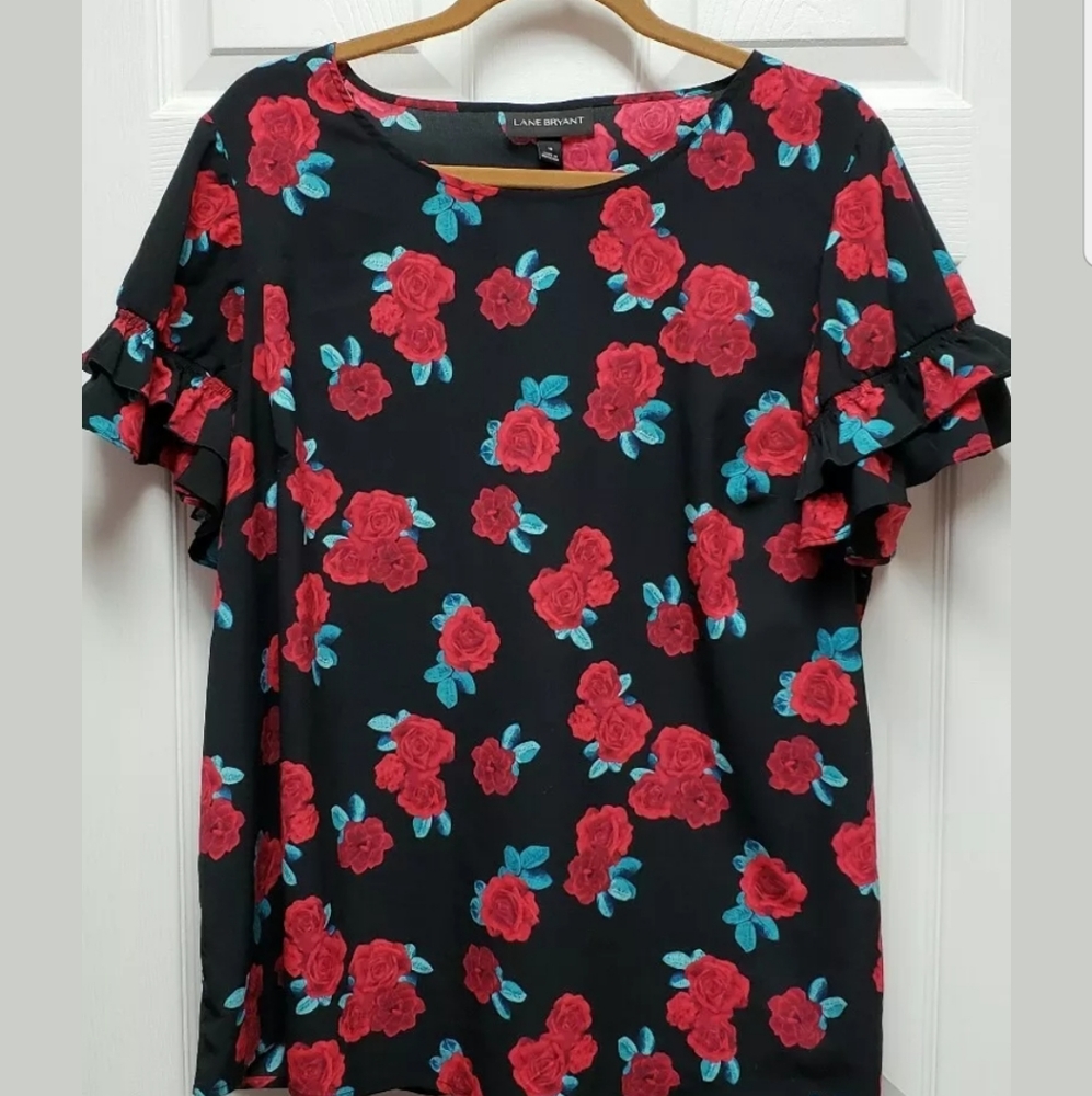 Lane Bryant Ruffle sleeve Red Rose's Top